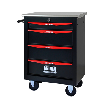 4 Drawers Multifunctional Tool Cart with Wheels,Metal Rolling Tool Cart Storage for Garage Workshop Warehouse Repair Shop--With  Stainless Steel Roof- BLACK&RED