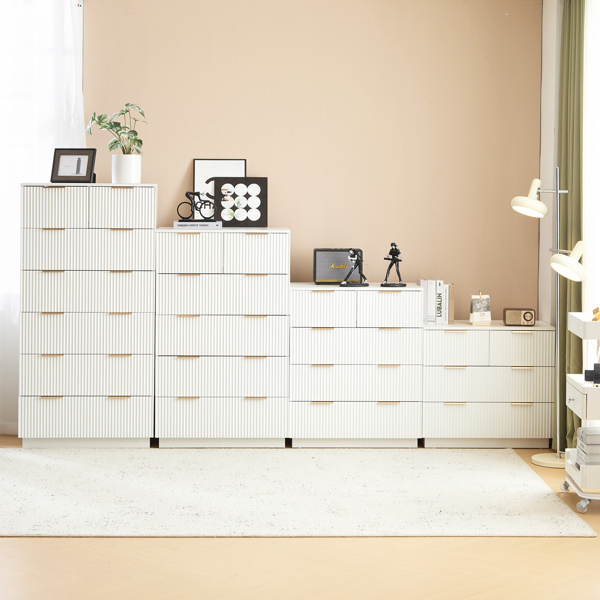 FCH White P2 Particle Board and Density Board Wavy Pattern Drawer Front Three-Level Four-Drawer Bedside Cabinet