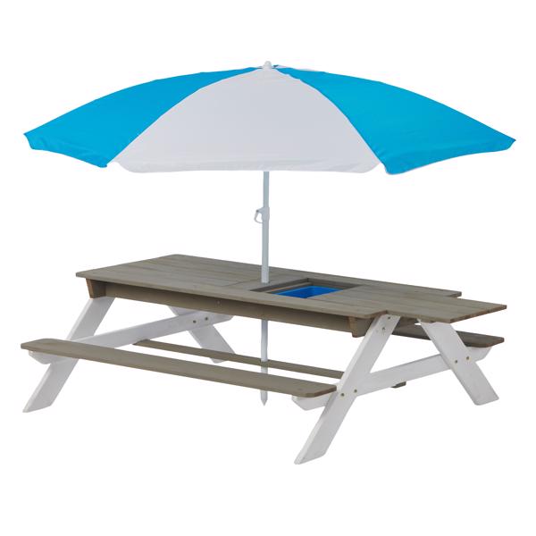 Wooden Kids Picnic Table, Sand and Water Table with Umbrella, Activity Table for Outdoor Backyard Patio Play