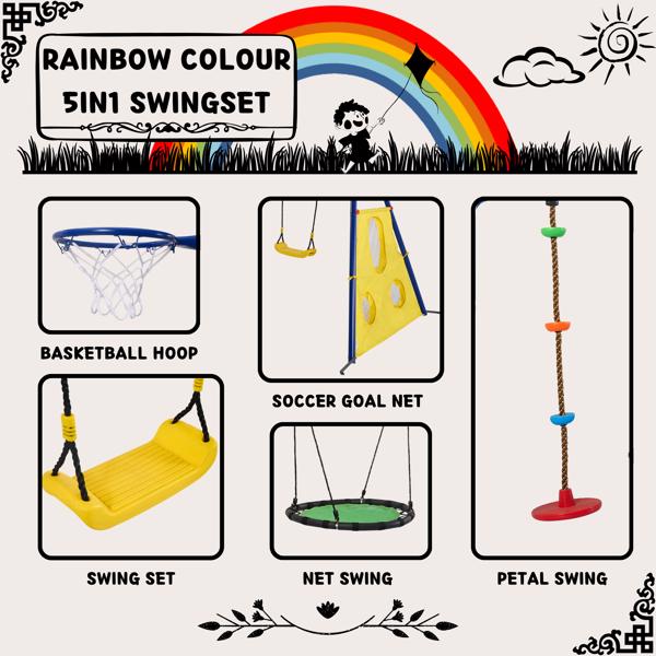 XNS093 rinbow colour interesting three swingset with Textilene swing and Tree Swing Disc metal plastic safe swing seat 550lbs for outdoor playground for age 3+