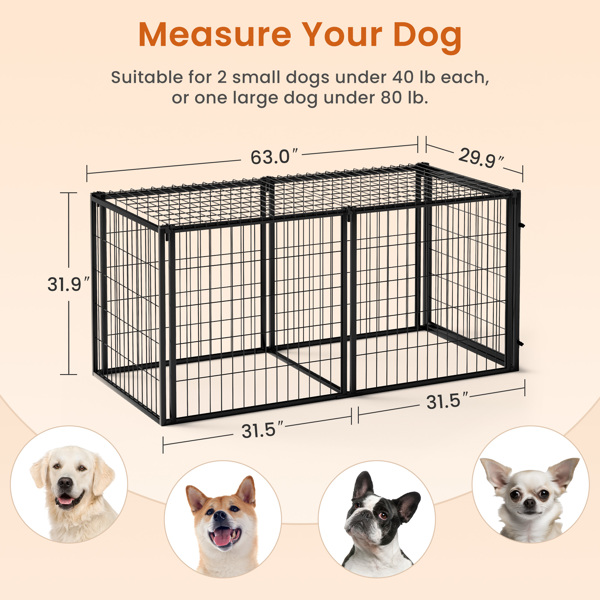 Dog Crate 63" Dog Kennel for Small Medium Dogs, Puppy Dog Playpen with Top, Pet Cage, Indoor, Black.63"L x 29.9"W x 31.9"H.