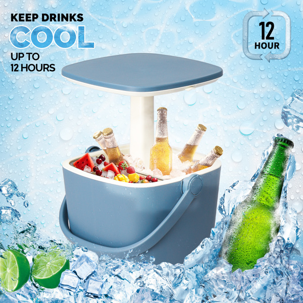 Outdoor Cooler Table, 4 Gallon Portable Cooler Side Table with Handle, Bottle Opener and Lift Top Lid, All-Weather Resistant Patio Cooler Ice Cool Bar for Camping, Picnic, Beach, Pool, Party