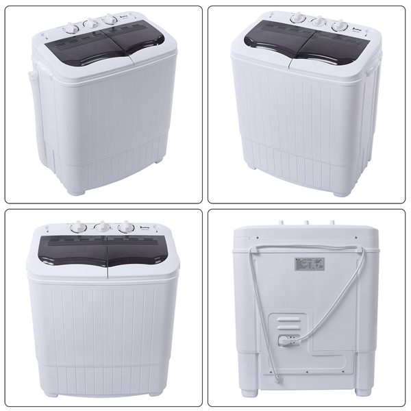 ZOKOP Compact Twin Tub with Built-in Drain Pump XPB35-188S 14.3(7.7 6.6)lbs Semi-automatic Gray Cover Washing Machine