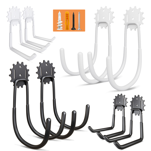 Garage hooks Black and white 8-piece garage hooks Heavy duty, utility steel garage storage hooks, wall-mounted garage hooks and organizer for organizing power tools, bulk items, tool racks, and garden