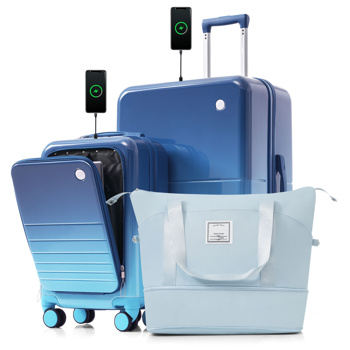 3-Piece Luggage Set with 20\\" Front-Opening Carry-On, 28\\"  Suitcase, and Expandable Travel Bag, blue