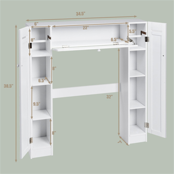 White Bathroom Cabinet/Over The Toilet Storage Cabinet with 2 Cabinets