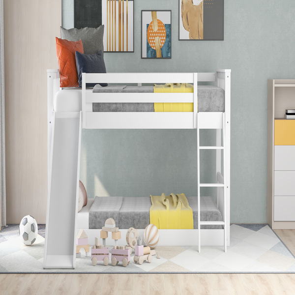 Twin over Twin Bunk Bed with Convertible Slide and Ladder, White(Expected Arrival Time: 1.13)