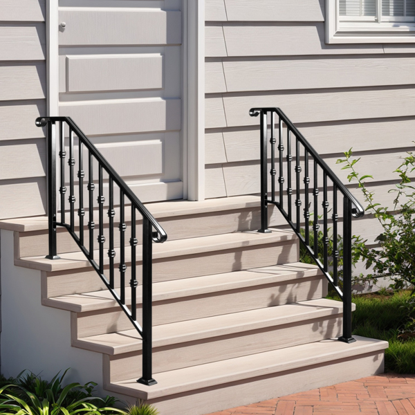 Matte Black Outdoor 3 Level Iron Handrail