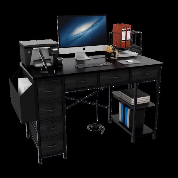 47.3" Computer Desk with 7 Drawers, Extra Large Side Pocket, and Power Outlets – Ideal for Home Office, Study, or Gaming –  Black