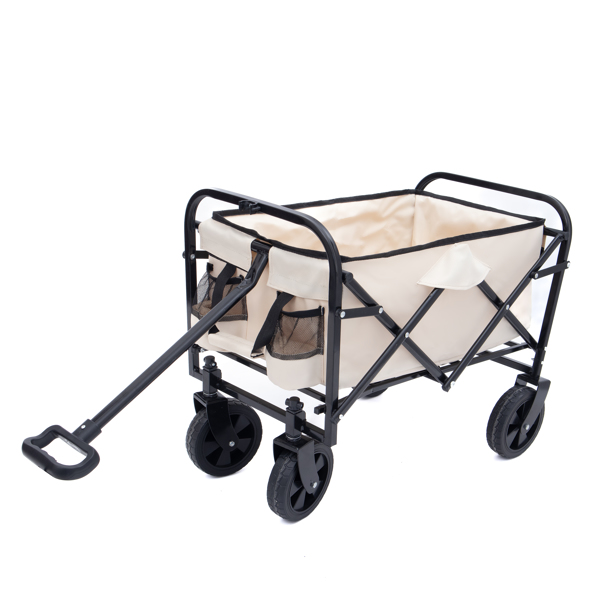 Extention Collapsible Foldable Wagon Cart Beach Wagon Heavy Duty Utility Cart Utility Wagon Grocery Cart for for Camping Shopping Sports Gardeing Fishing Supports 225lbs  cream