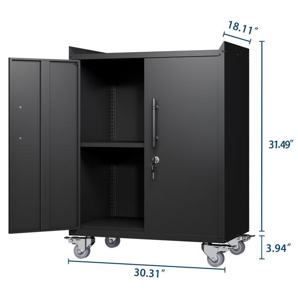 2 Door Tool Cabinets for Garage, Lockable Garage Storage Cabinet, Locking Metal Storage Cabinet with Wheels, Rolling Tool Chest, Assembly Required H35*W30.3*D18