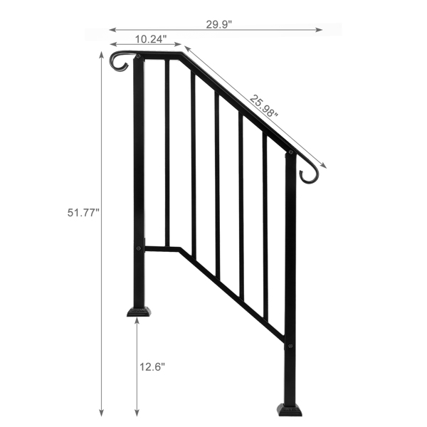 Artisasset Matte Black Outdoor 2-Step Iron Handrail （same as 82359152）