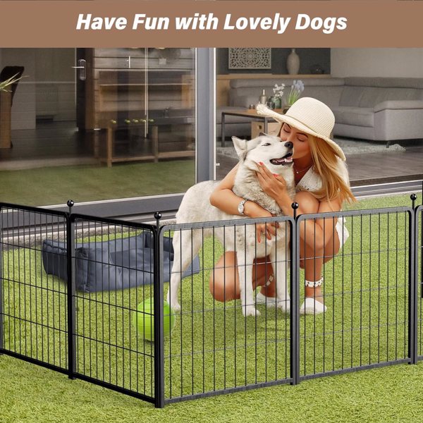 Dog Playpen Indoor Outdoor, 24" Height 16 Panels Fence with Anti-Rust Coating, Metal Heavy Portable Foldable Dog Pen for Small/Medium Dogs RV Camping, Black