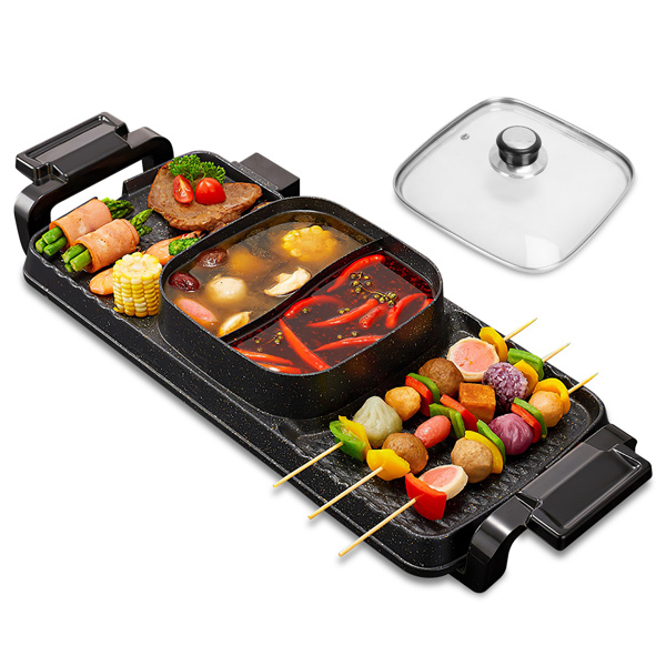 2 in 1 Hot Pot with Grill, Electric Hot Pot 2 in 1 Hot Pot BBQ Grill, Removable Hotpot Pot 2800W /Large Capacity Power Separate Temperature Control, Electric Grill for 2-10 People