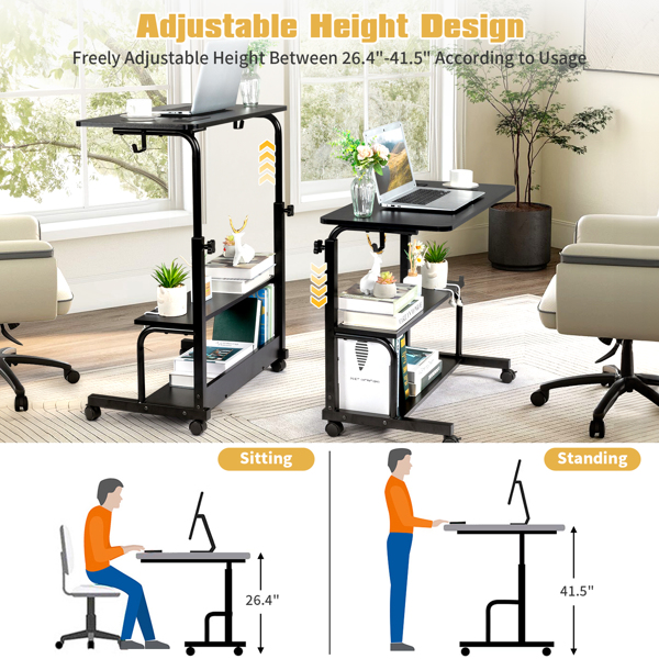 FCH Black Wood Grain P2 15MM Particle Board with Melamine Coating Adjustable Computer Desk with 3 USB + 2 AC Outlets