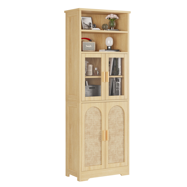 FCH 4 doors 6 layers with rattan surface Triamine board veneer 60*30*170cm display cabinet original wood color N001