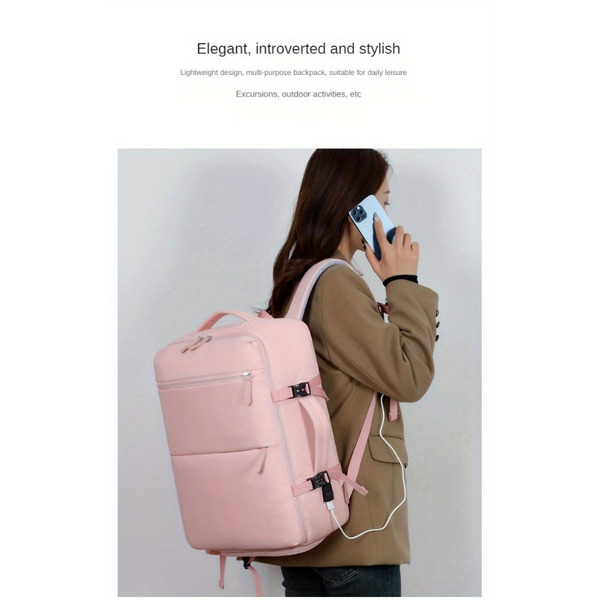 Women's Large Capacity Backpack with USB Charger and Shoe Pocket, Flight-Approved for Easy Travel. 