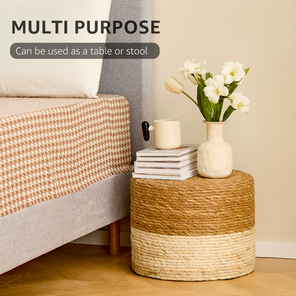 Round Pouf Ottoman, Natural Hand Knitted Footrest Poof, Rustic Lounge Pouffe, Boho Pous Foot Stool, Accent Table or Seat (Natural Cattail + White Corn Husk, 15.7 * 15.7 * 11.8)