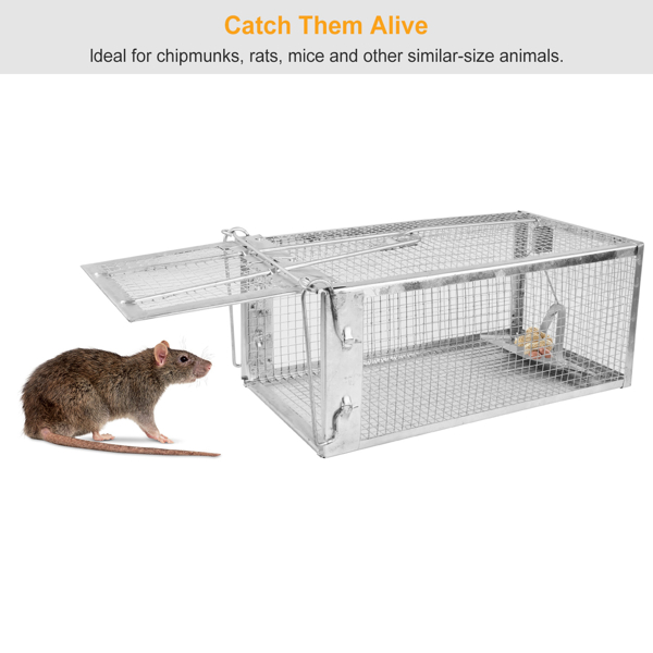 Rat Trap Cage Humane Live Rodent Trap Cage Galvanized Iron Mice Mouse Control Bait Catch with Detachable U Shaped Rod