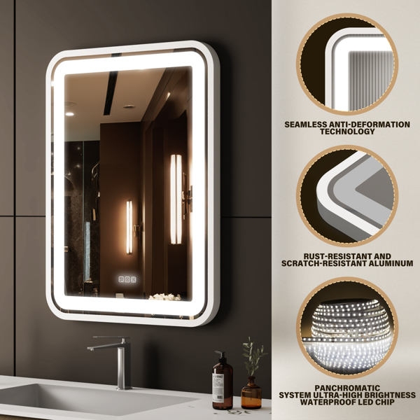 Bathroom Vanity Mirror with Light for Wall Smart LED 36×28 Frame Makeup Mirror for Over Sink Dimmable 3 Colors Temperature Anti-Fog Memory Function Vertical & Horizontal[Unable to ship on weekends, pl