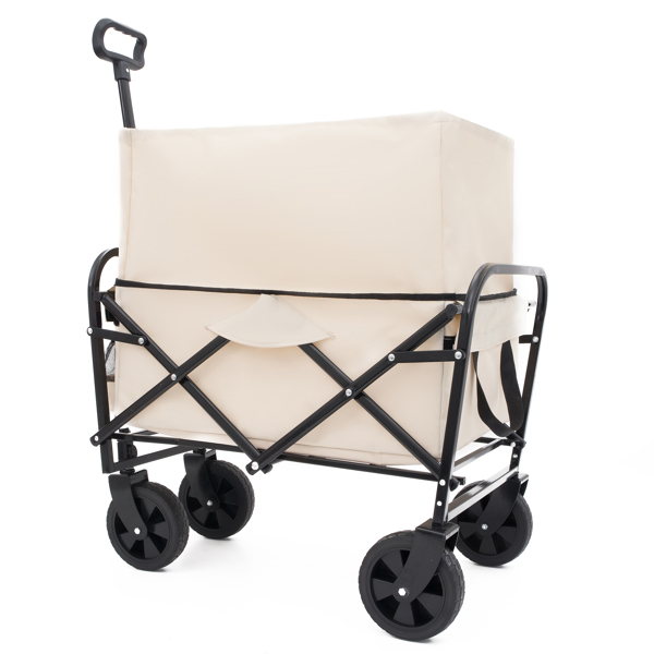 Extention Collapsible Foldable Wagon Cart Beach Wagon Heavy Duty Utility Cart Utility Wagon Grocery Cart for for Camping Shopping Sports Gardeing Fishing Supports 225lbs  cream