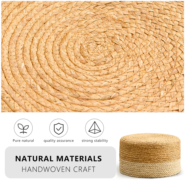 Round Pouf Ottoman, Natural Hand Knitted Footrest Poof, Rustic Lounge Pouffe, Boho Pous Foot Stool, Accent Table or Seat (Natural Cattail + White Corn Husk, 17.7 * 17.7 * 9.84)