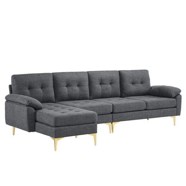 L-Shaped Sectional Sofa Couch for Living Room, Modern 4-Seater Tufted Linen Lounge Sleeper with Chaise, Dark Grey