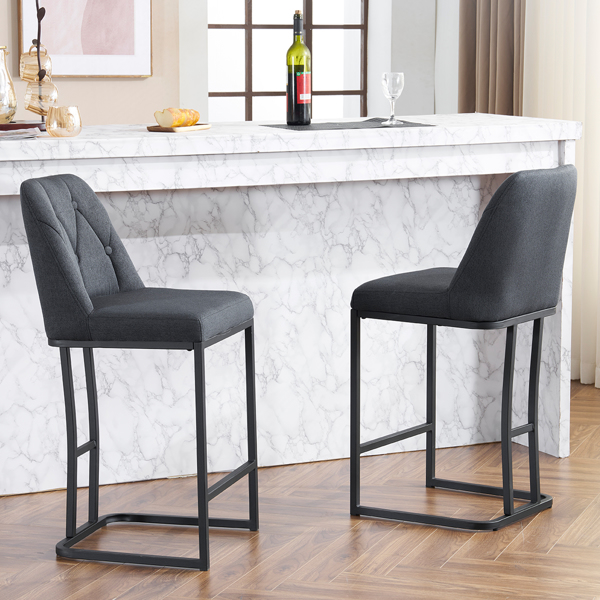 Set of 2,Modern Upholstered Bar Stool with Button-Tufted Backrest, Counter Height Chair with Sturdy Metal Frame, Comfortable Padded Seat for Kitchen, Bar, or Dining Room - Grey