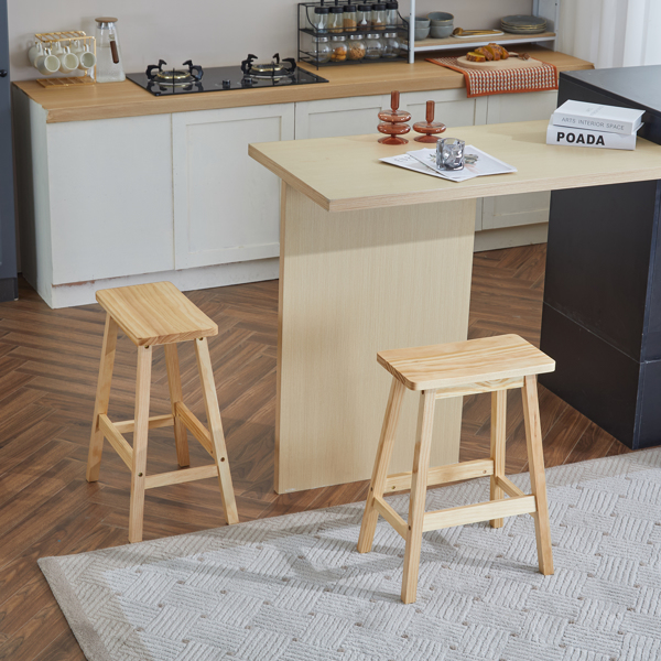 Set of 2 Saddle Seat Counter Stools, 24" Wood Bar Stools for Dining Room Kitchen Pub Chair, Wood Color