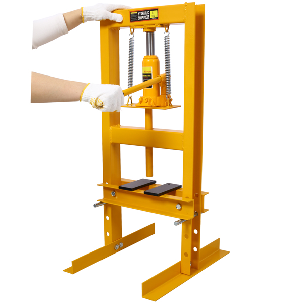 6 Ton Hydraulic Press, Benchtop Hydraulic Shop Press, H-Frame Garage Floor Press with Press Plates, Adjustable Working Table Height,Yellow