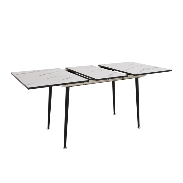 47" expandable to 63" inch MDF square white marble patterned dining table, modern industrial kitchen and dining table, equipped with tapered black metal legs,suitable for living rooms, gatherings, etc