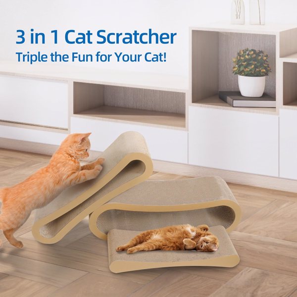 3 in 1 Cat Scratcher Cardboard, Cat Scratching Board Furniture Protector, Cat Scratching Post, Cat Beds for Indoor Cats, Infinity Shape, X-Large