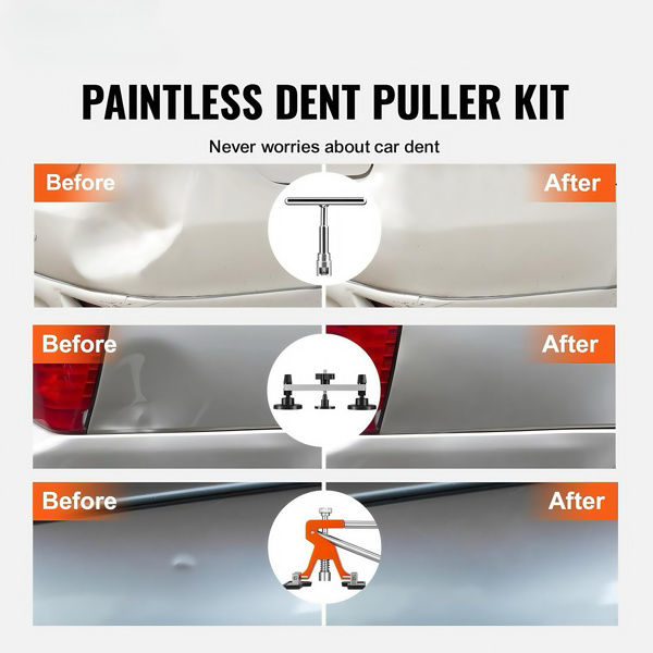 117 PCS Dent Removal Kit, Paintless Dent Repair Kit with Golden Lifter, Bridge Puller, Slide Hammer T-bar Dent Puller, Suction Cup Dent Puller for Auto Body Dents, Hail Damage, Door Ding