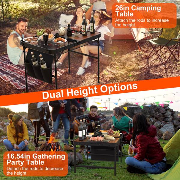 Foldable Camping Table Collapsible Picnic Aluminum Alloy Grill Stand 66LBS Max Load Height Adjustable BBQ Table with Adjustable Height Storage Net 35.43x23.62x26in 