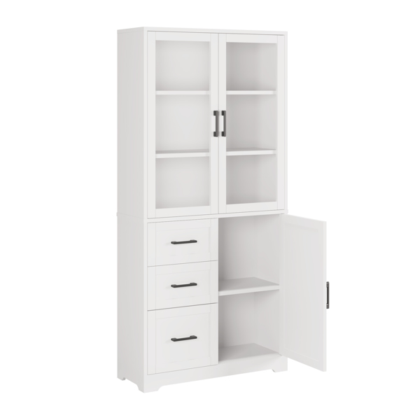 FCH 3 doors 3 drawers 5 layers Triamine board veneer 78*38.5*170cm display cabinet white N001