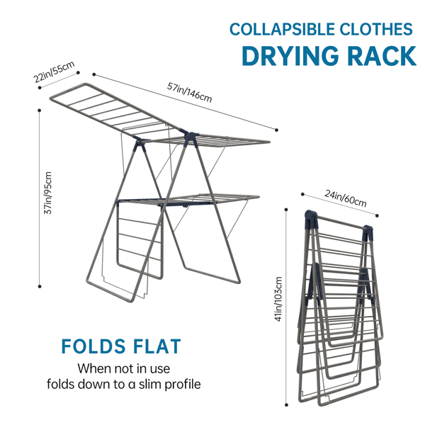 1pc, Clothes Drying Rack Foldable, Foldable Laundry Drying Rack, Free-Standing Large Drying Rack, with Height-Adjustable Wings, for Indoor Outdoor, Grey