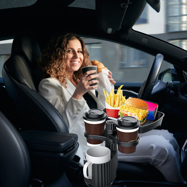 4-in-1 Car Cup Holder Tray Food Table Phone Hold Car Expander Detachable 360 Degree Rotatable Expandable Base Car Desk