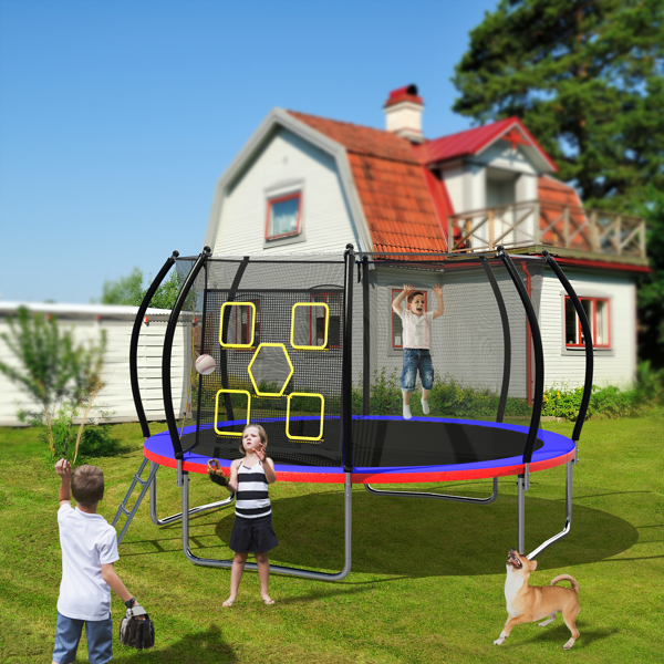 12FT Trampoline with Enclosure - Recreational Trampolines with Ladder, ASTM Approval Outdoor Trampoline for Kids