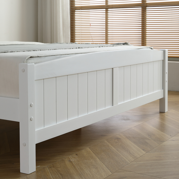 FCH Queen Pine Single-Layer Core Vertical Stripe Full-Board Curved Headboard With The Same Bed Tail Wooden Bed White