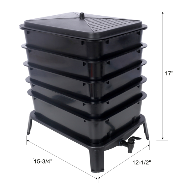 5-Layer Worm Compost Bin, 50L Worm Composter, Easy Setup Inclusive Worm Farm Kit for Recycling Food Waste