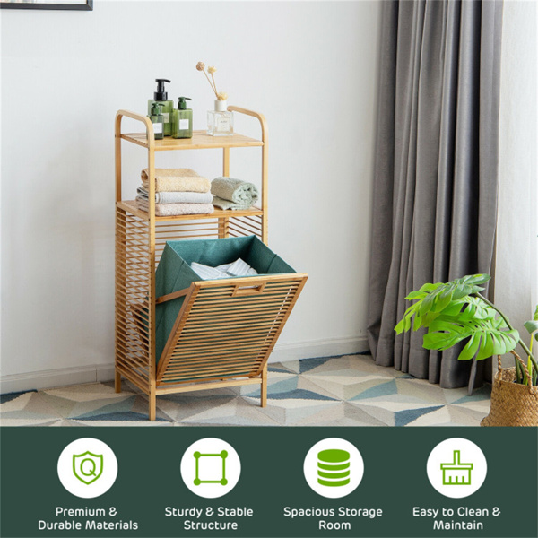 Bamboo Bathroom Shelf with Tilt-out Laundry Hamper