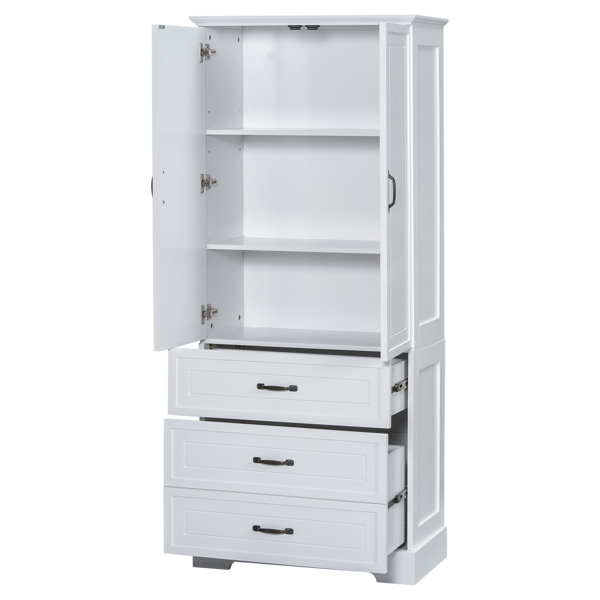 Tall Bathroom Storage Cabinet, Cabinet with Two Doors and Drawers, Adjustable Shelf, MDF Board, White