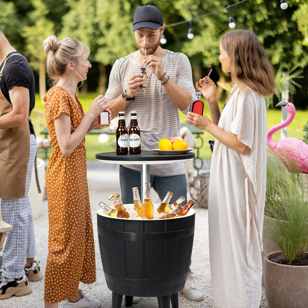 Outdoor Cooler Table, Height-Adjustable Outdoor Cool Bar w/ 10 Gallon Beer and Wine Cooler, All-Weather Resistant Patio Cooler Ice Cool Bar for Deck Pool Party(Black)