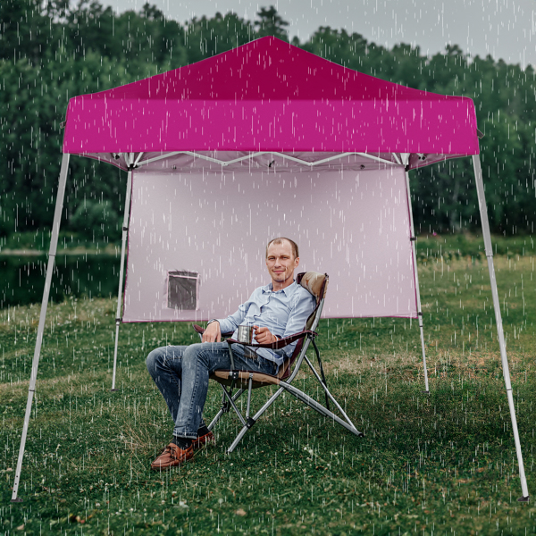 6x6ft Pop Up Canopy Tent, Outdoor Tent Canopy Foldable Portable Canopies for Camping, Patio, Easy Up Gazebo Canopy with Carry Bag Slant Legs，pink