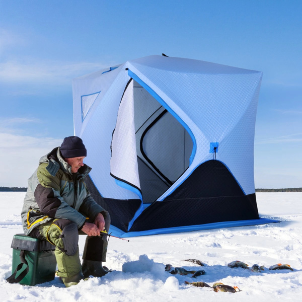 4 Person Pop-up Ice Fishing Tent,Light Blue Ice Shanty  80.75" L x 70.75" W x 70.75"