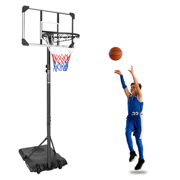 Height Adjustable Basketball Hoop, 7.5 to 10ft Adjustable Basketball Stand with 44 Inch Backboard, Portable Basketball Goal System with Stable Base and Wheels Blue