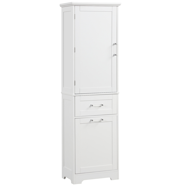 Tall Bathroom Storage Cabinet, Freestanding Storage Cabinet with Two Different Size Drawers and Adjustable Shelf, MDF Board with Painted Finish, White