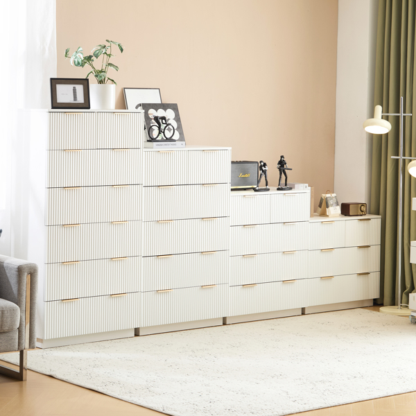 FCH White P2 Particle Board and Density Board Wavy Pattern Drawer Front Three-Level Four-Drawer Bedside Cabinet