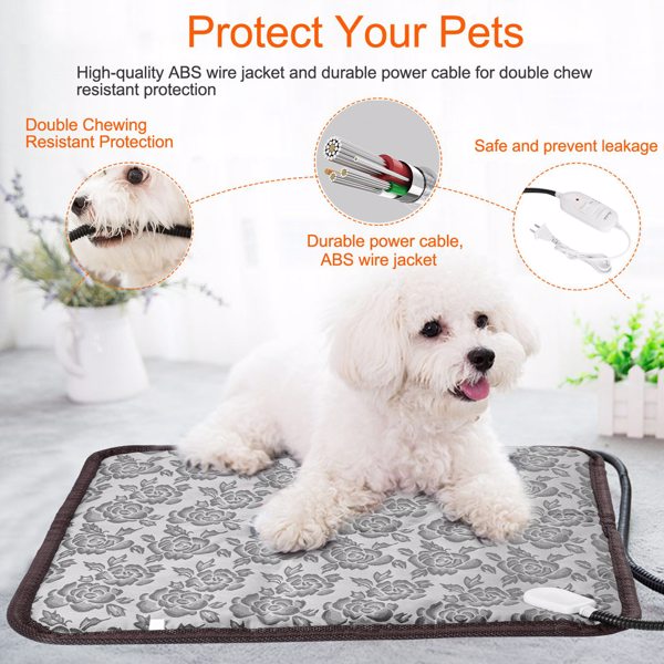 Pet Heating Pad Dog Cat Electric Heating Mat Waterproof Adjustable Warming Blanket with Chew Resistant Steel Cord Case