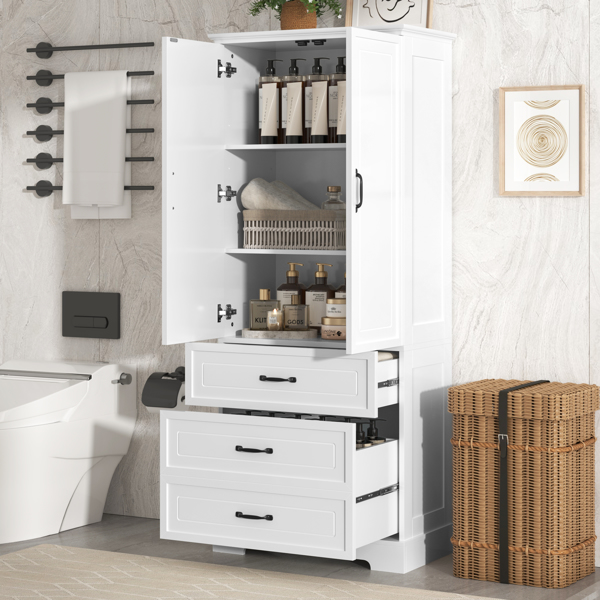 Tall Bathroom Storage Cabinet, Cabinet with Two Doors and Drawers, Adjustable Shelf, MDF Board, White